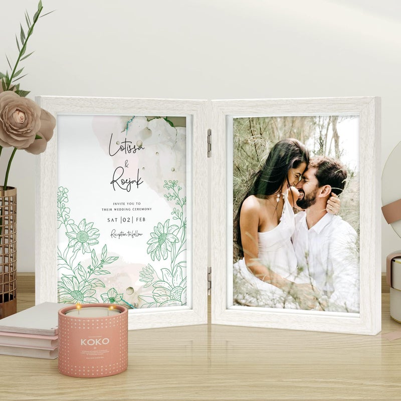 Afuly 5x7 Picture Frame White Double Picture Frames Collage 2 Photo Display Modern Hinged Photo Frame for Desk Decor Christmas Wedding Birthday Gifts for Women Mom Grandma Couple Family Friends - Image 2